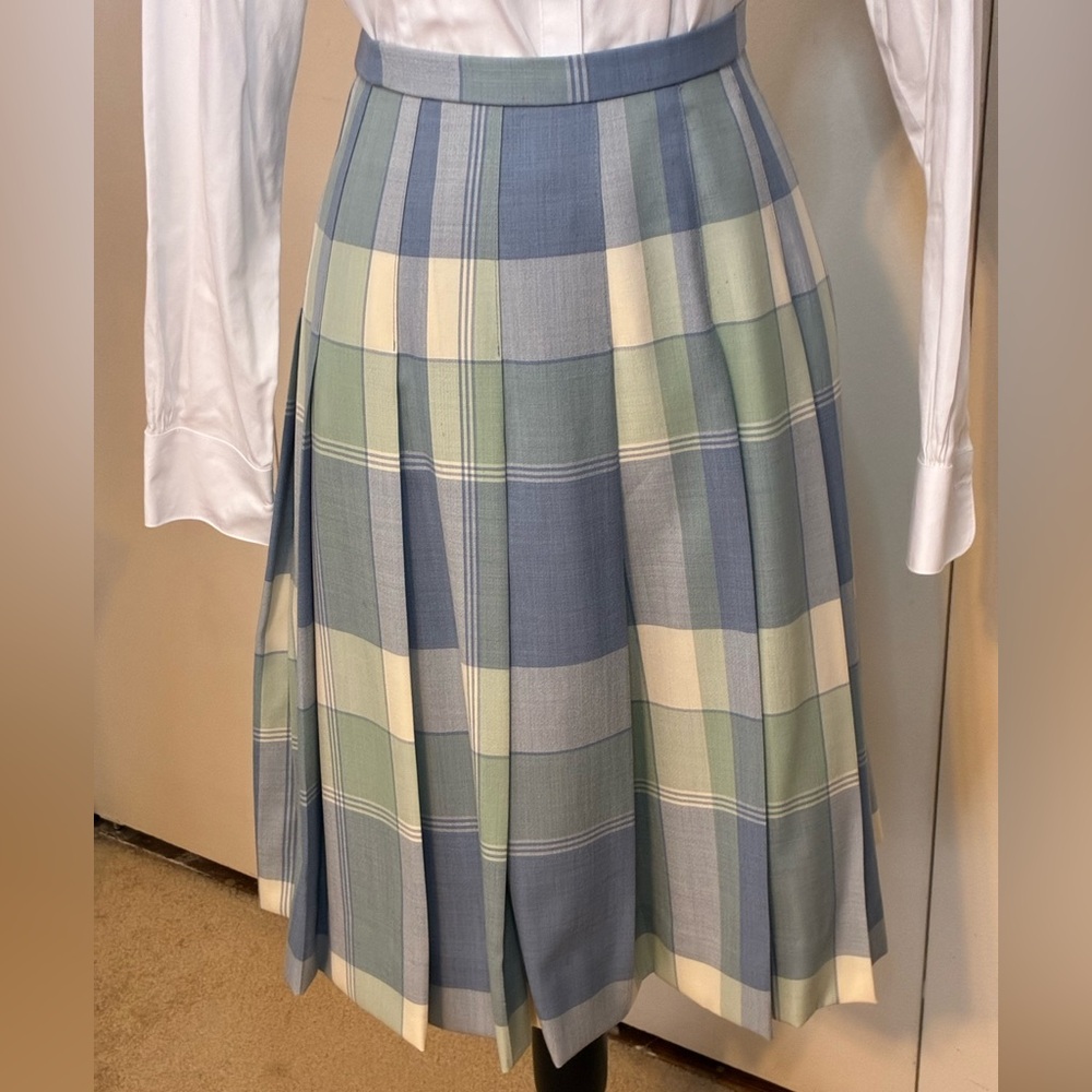 Pendleton Skirt in a Pastel Blue and Green Pleated Plaid Made in the USA - Picture 2 of 15